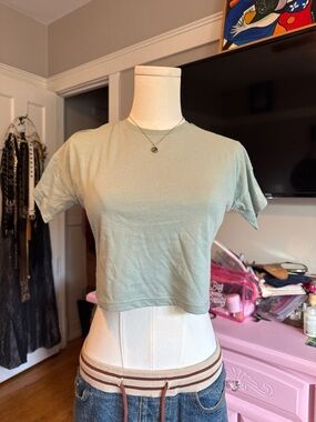 Classic Cropped Crew Tee in Sage Green